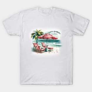 Santa Barbara Vintage Watercolor Beach Scene - California Travel T-Shirt